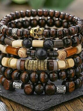 New Western Bracelet Boho Beach Jewelry Beaded Bracelet Stack w Skull